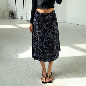 Black Floral Print Midi Skirt